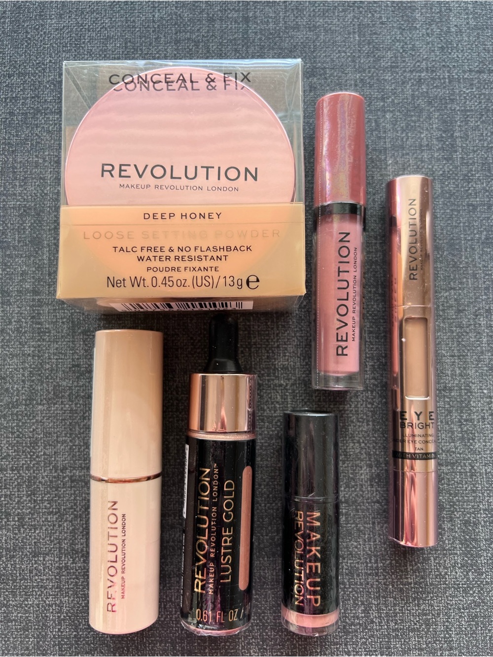 Revolution NWT Bundle Setting Powder Stick Foundation Eye Bright Lipstick